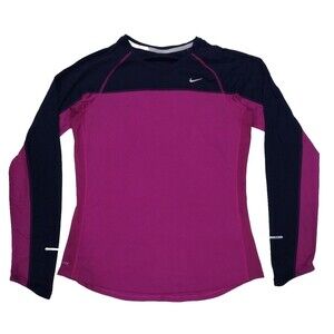Nike Women's Large Navy Maroon Burgundy Long Sleeve Dri Fit Miler Running Shirt